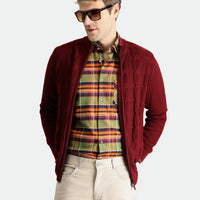 Dark Red Zip-Up Wool Knit Cardigan