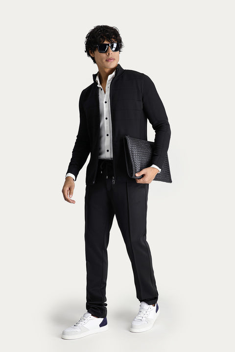 Black Slim Fit Narrow Cut Zip-Up Knit Cardigan