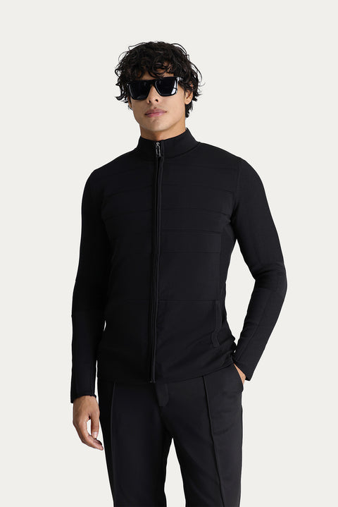 Black Slim Fit Narrow Cut Zip-Up Knit Cardigan
