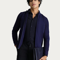 Dark Navy Slim Fit Narrow Cut Zip-Up Knit Cardigan