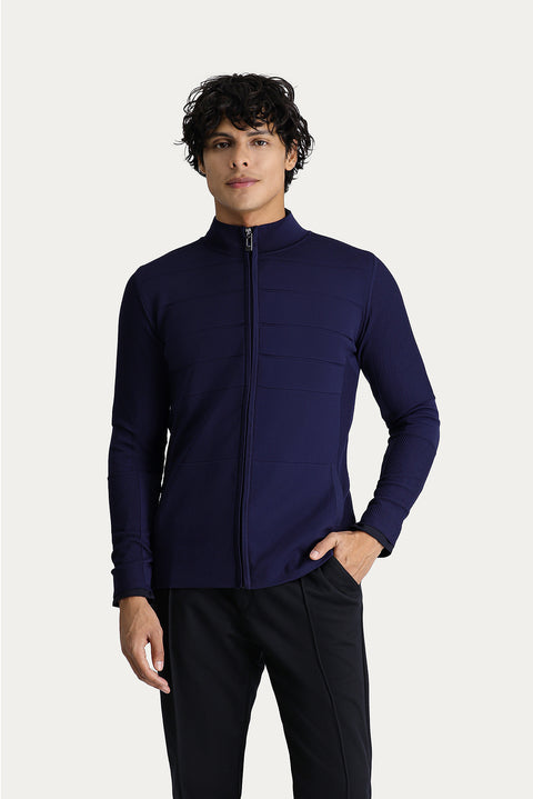 Dark Navy Slim Fit Narrow Cut Zip-Up Knit Cardigan