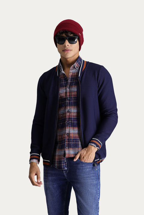 Dark Navy Slim Fit Narrow Cut Knit Cardigan