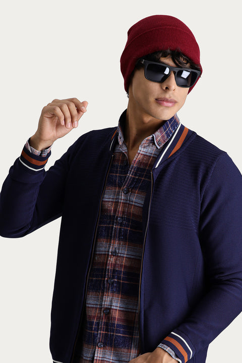 Dark Navy Slim Fit Narrow Cut Knit Cardigan