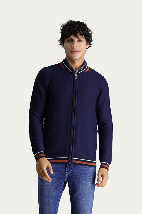 Dark Navy Slim Fit Narrow Cut Knit Cardigan