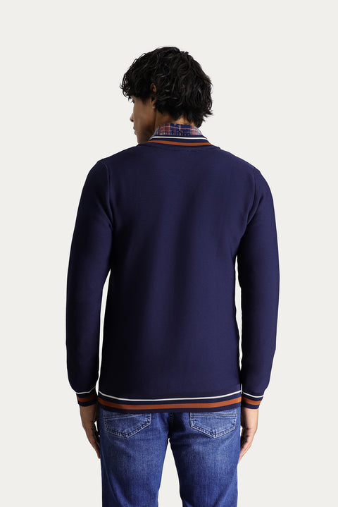Dark Navy Slim Fit Narrow Cut Knit Cardigan