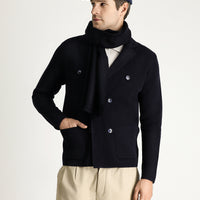 Dark Navy Slim Fit Narrow Cut Wrap Cotton Knit Cardigan