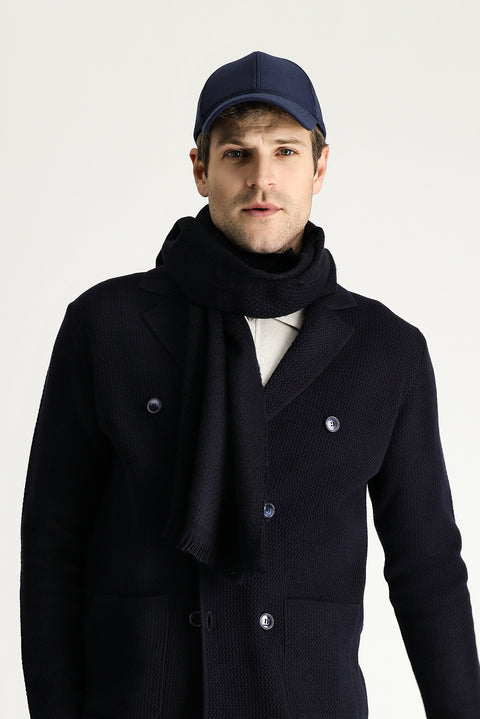 Dark Navy Slim Fit Narrow Cut Wrap Cotton Knit Cardigan