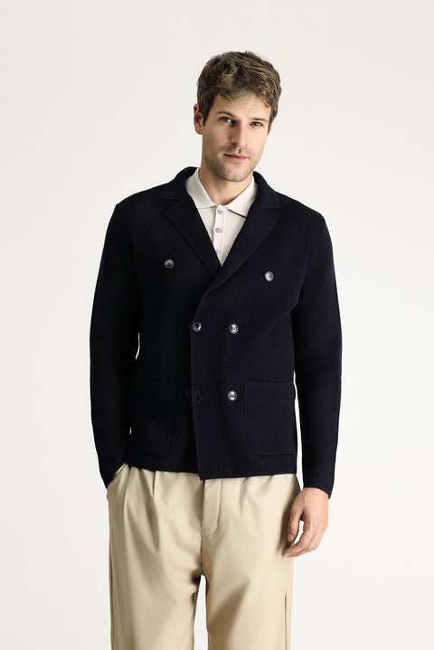 Dark Navy Slim Fit Narrow Cut Wrap Cotton Knit Cardigan
