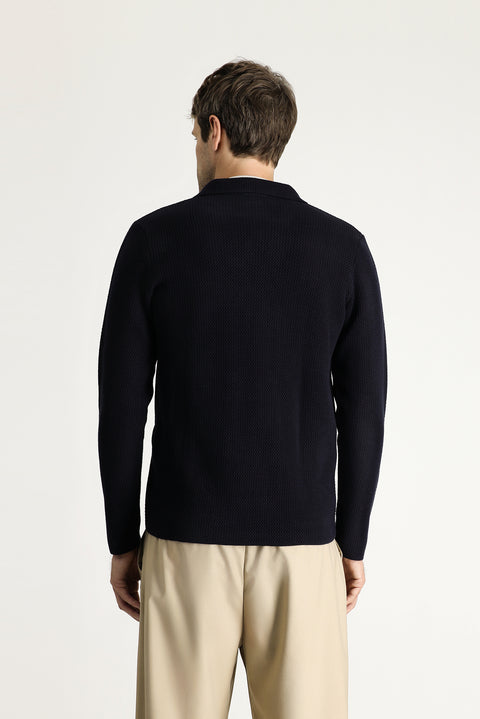 Dark Navy Slim Fit Narrow Cut Wrap Cotton Knit Cardigan