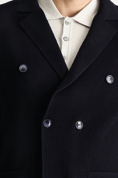 Dark Navy Slim Fit Narrow Cut Wrap Cotton Knit Cardigan