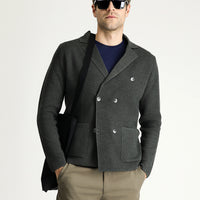 Dark Anthracite Melange Slim Fit Narrow Cut Wrap Cotton Knit Cardigan