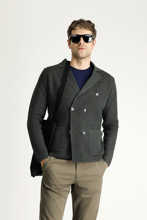 Dark Anthracite Melange Slim Fit Narrow Cut Wrap Cotton Knit Cardigan