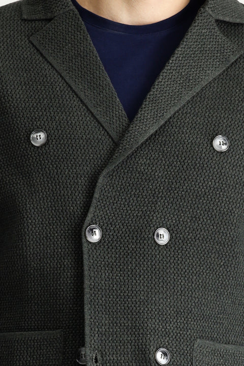 Dark Anthracite Melange Slim Fit Narrow Cut Wrap Cotton Knit Cardigan