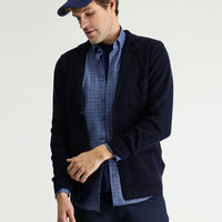 Dark Navy Regular Fit Cotton Knit Cardigan with Pockets and Buttons
