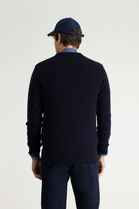 Dark Navy Regular Fit Cotton Knit Cardigan with Pockets and Buttons