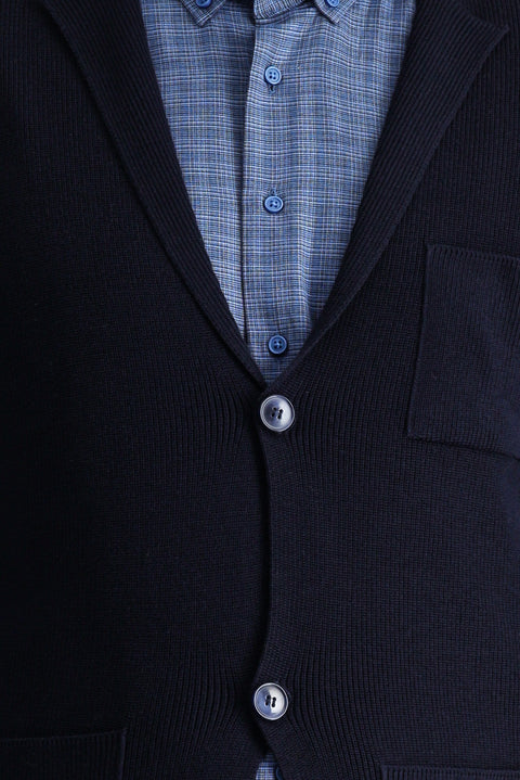 Dark Navy Regular Fit Cotton Knit Cardigan with Pockets and Buttons