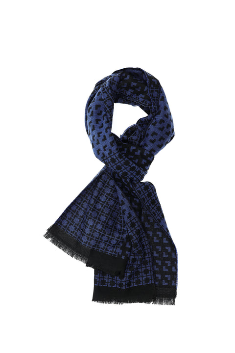Dark Blue Double-Sided Patterned Scarf