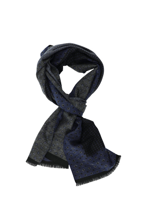 Medium Navy Double-Sided Patterned Scarf