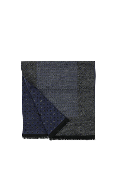 Medium Navy Double-Sided Patterned Scarf