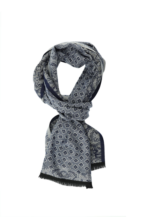 Dark Navy Double-Sided Patterned Scarf