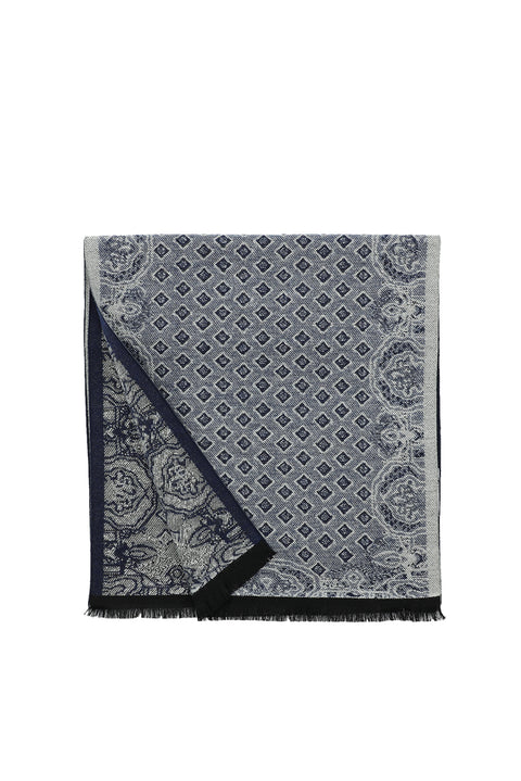 Dark Navy Double-Sided Patterned Scarf