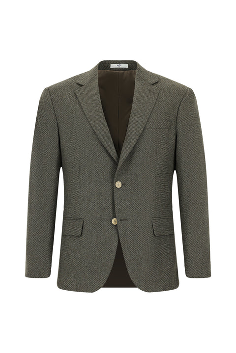 Light Brown 8 Drop Muscle Fit Long Athletic Cut Wool Classic Patterned Jacket