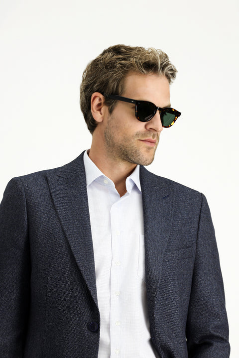 Dark Navy 6 Drop Regular Fit Standard Cut Patterned Lycra Sport Jacket