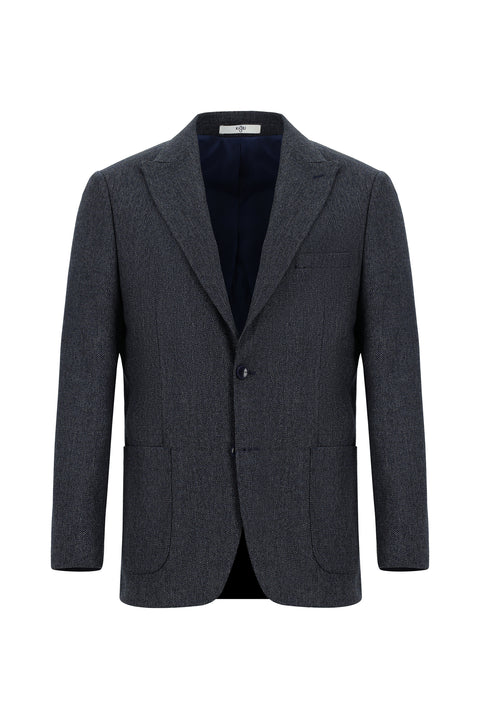 Dark Navy 6 Drop Regular Fit Standard Cut Patterned Lycra Sport Jacket