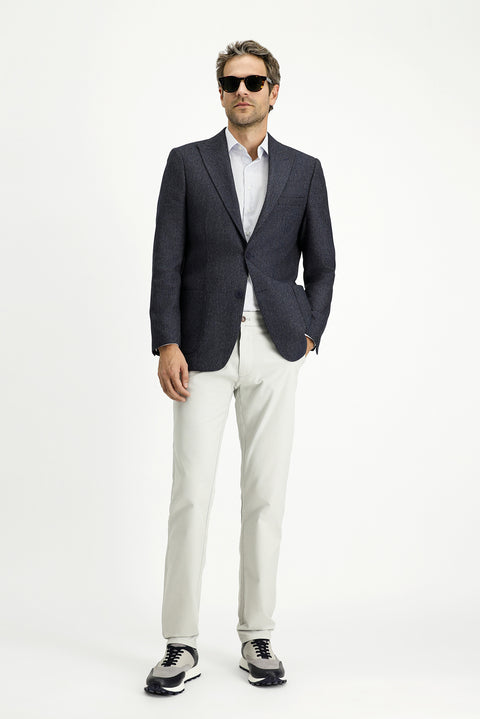 Dark Navy 6 Drop Regular Fit Standard Cut Patterned Lycra Sport Jacket