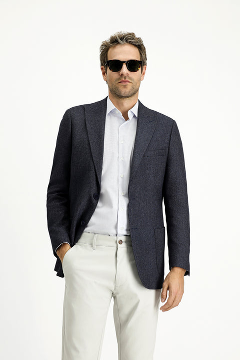 Dark Navy 6 Drop Regular Fit Standard Cut Patterned Lycra Sport Jacket