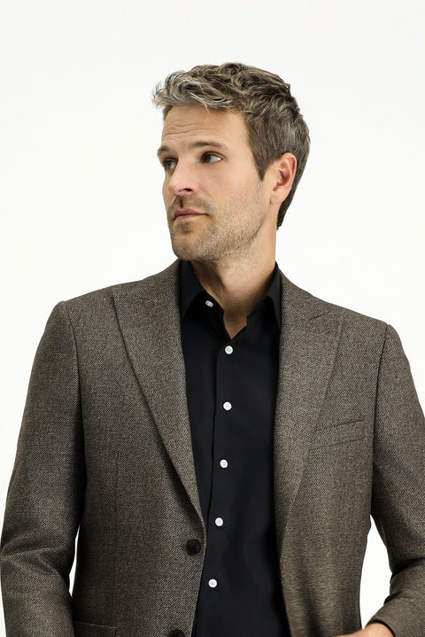 Dark Brown 6 Drop Regular Fit Standard Cut Patterned Lycra Sport Jacket