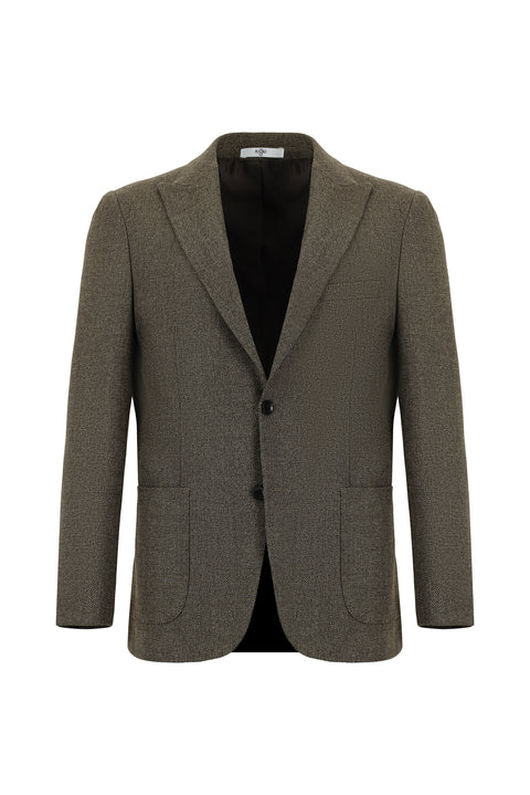 Dark Brown 6 Drop Regular Fit Standard Cut Patterned Lycra Sport Jacket