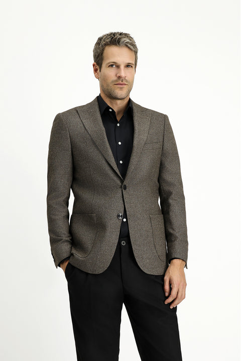Dark Brown 6 Drop Regular Fit Standard Cut Patterned Lycra Sport Jacket