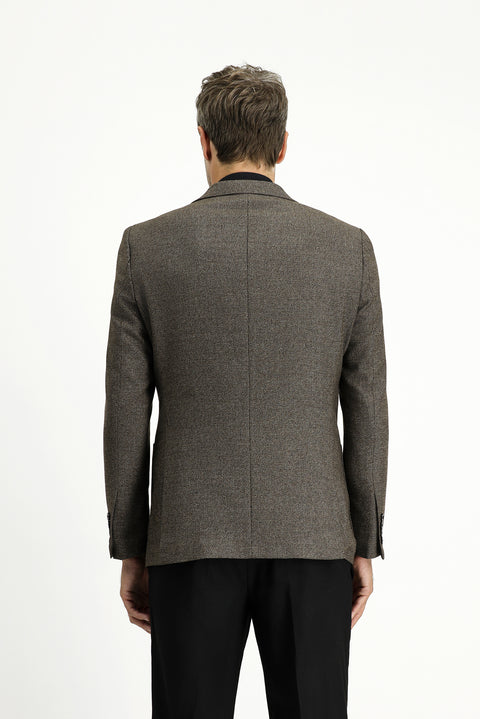 Dark Brown 6 Drop Regular Fit Standard Cut Patterned Lycra Sport Jacket