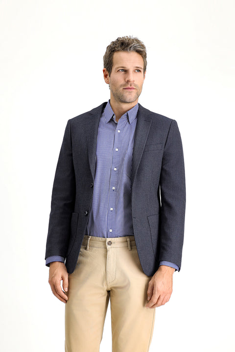 Dark Navy 7 Drop Super Slim Fit Extra Narrow Cut Patterned Sport Jacket