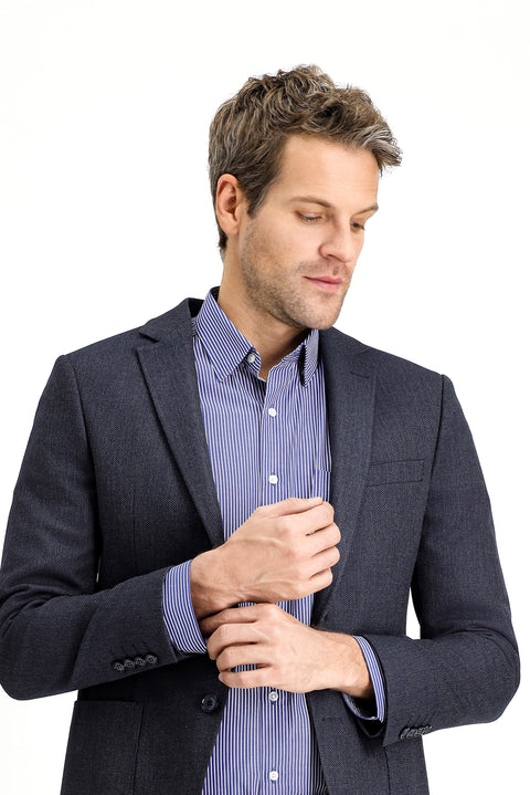 Dark Navy 7 Drop Super Slim Fit Extra Narrow Cut Patterned Sport Jacket