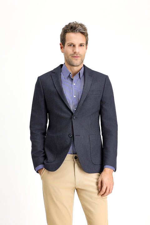 Dark Navy 7 Drop Super Slim Fit Extra Narrow Cut Patterned Sport Jacket