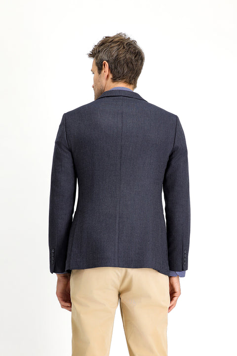 Dark Navy 7 Drop Super Slim Fit Extra Narrow Cut Patterned Sport Jacket