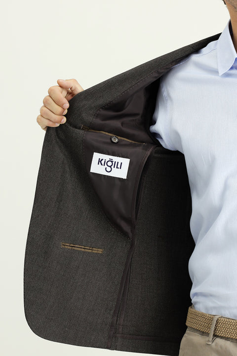Dark Brown 7 Drop Super Slim Fit Extra Narrow Cut Patterned Sport Jacket