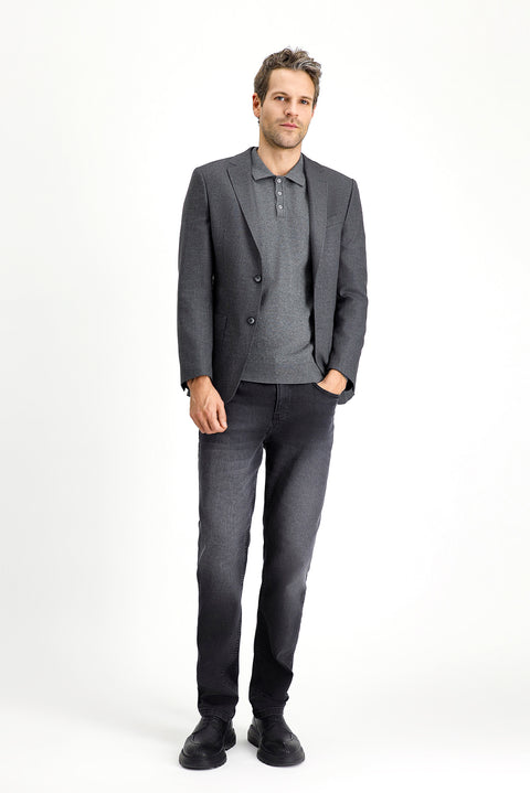 Medium Anthracite 7 Drop Super Slim Fit Extra Narrow Cut Patterned Sport Jacket