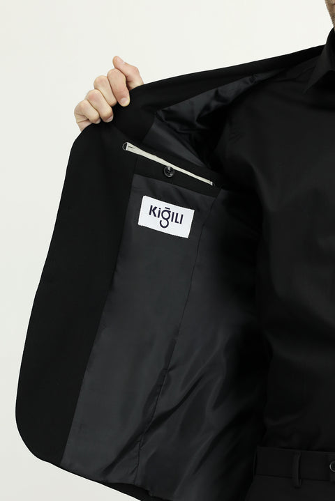 Black 7 Drop Slim Fit Patterned Classic Jacket