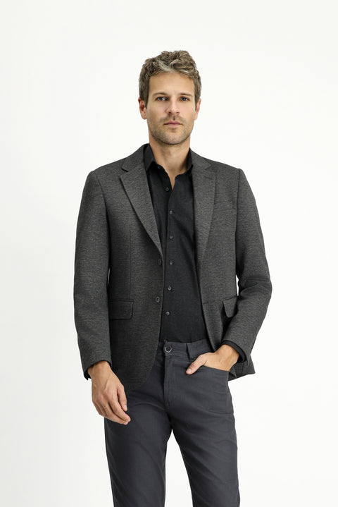 Dark Gray 7 Drop Slim Fit Classic Patterned Knit Jacket