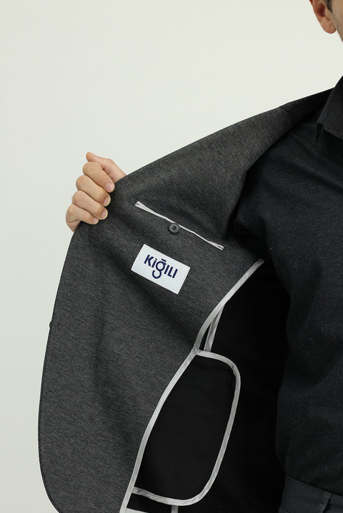 Dark Gray 6 Drop Regular Fit Classic Patterned Knit Jacket