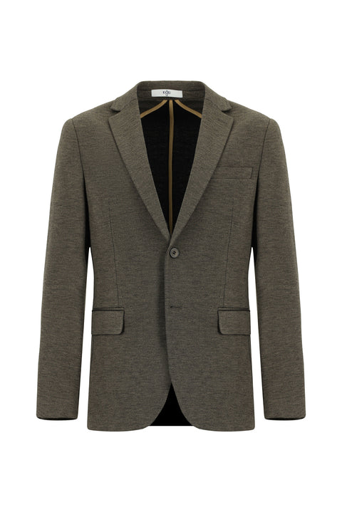 Light Brown 6 Drop Regular Fit Classic Patterned Knit Jacket