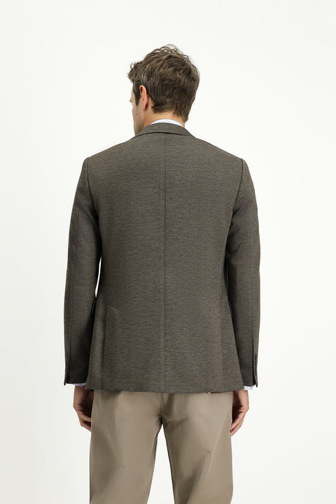 Light Brown 6 Drop Regular Fit Classic Patterned Knit Jacket