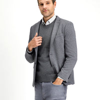 Koyu Antrasit 7 Drop Slim Fit Dar Kesim Klasik Desenli Örme Ceket