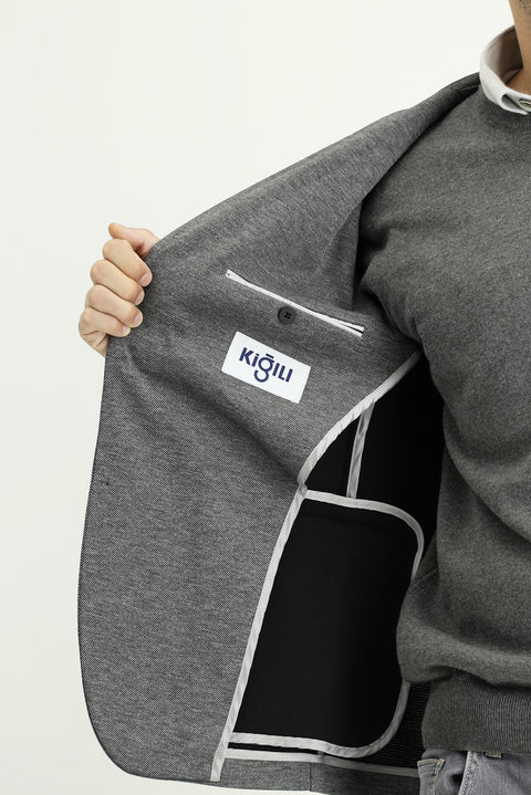 Koyu Antrasit 7 Drop Slim Fit Dar Kesim Klasik Desenli Örme Ceket