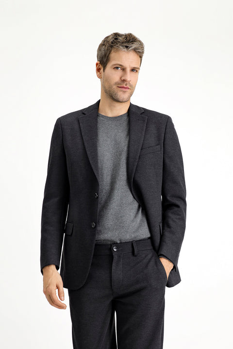 Dark Anthracite 6 Drop Regular Fit Classic Patterned Knit Jacket