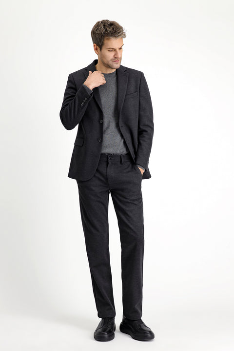 Dark Anthracite 6 Drop Regular Fit Classic Patterned Knit Jacket