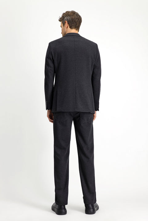Dark Anthracite 6 Drop Regular Fit Classic Patterned Knit Jacket